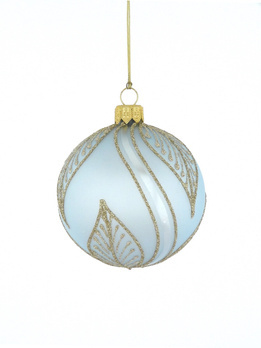 A set of 6 glass Christmas tree baubles in blue color with a twig motif