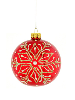 A set of 6 glass Christmas baubles with snowflakes.