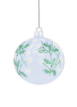  Set of 6 glass Christmas baubles with white flowers