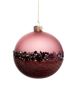 Set of 6 glass Christmas ornaments with brown velvet and glitter.