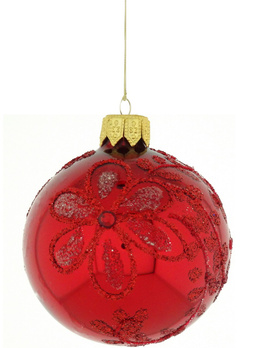 A set of 4 glass Christmas baubles with a floral motif.