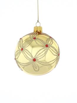 Set of 6 glass Christmas baubles in gold color with red crystals