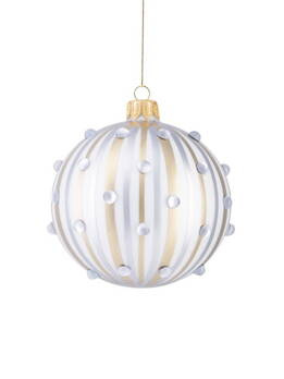 Set of 6 glass Christmas baubles with stripes and pearls