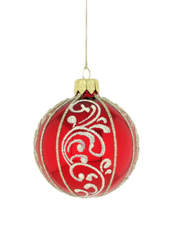 A set of 6 glass Christmas baubles with a copper ornamental decoration.