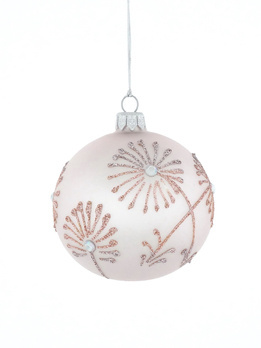  Set of 6 glass Christmas baubles with a dill motif on a lavender background
