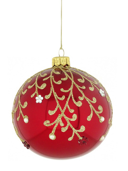 A set of 4 glass Christmas baubles with ornamental decoration.