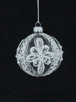  Set of 6 glass Christmas baubles with white decoration