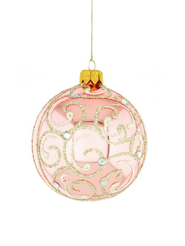 A set of 6 glass Christmas baubles with ornamental decoration