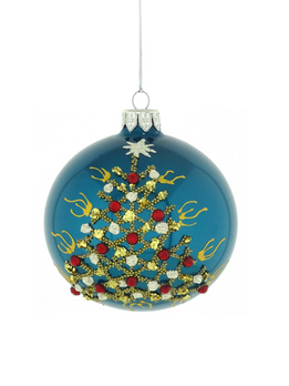 A set of 6 glass Christmas baubles with a tree motif.