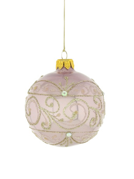 A set of 6 glass Christmas baubles with ornamental decoration.