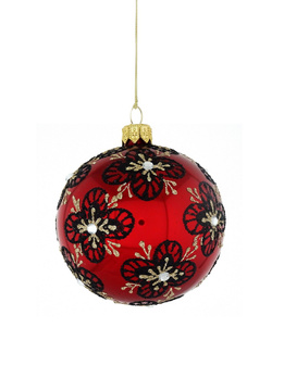 A set of 6 glass Christmas baubles with a floral motif.