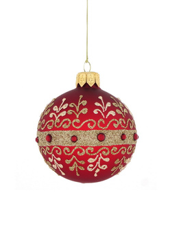 A set of 6 glass Christmas baubles with ornamental decoration.