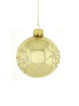 A set of 6 glass Christmas baubles with a floral motif.