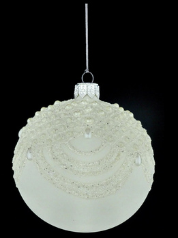 A set of 4 glass Christmas baubles with ornamental decoration.