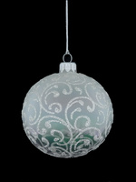  A set of 6 white glass Christmas baubles with a swirl motif