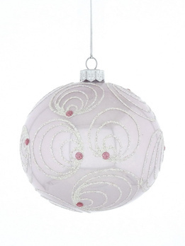 Zestaw 4 szklanych bombek choinkowych w lawendowym kolorze z dekoracją ornamentową