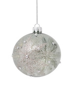 Set of 6 glass Christmas baubles with a glitter pattern and pearls