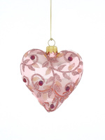  Set of 6 heart-shaped glass Christmas tree baubles with a twig motif