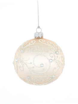 A set of 6 glass Christmas tree baubles in pastel pink color with delicate decoration