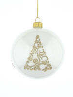  Set of 4 glass Christmas baubles with a golden Christmas tree motif