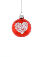 Set of 6 glass Christmas baubles with a heart motif