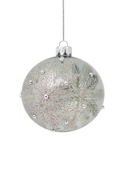Set of 6 glass Christmas baubles with a glitter pattern and pearls