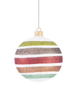 Set of 6 glass Christmas baubles with a glitter striped pattern