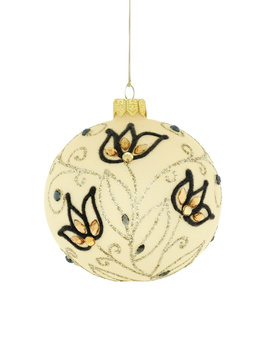 A set of 6 glass Christmas baubles with a floral motif.