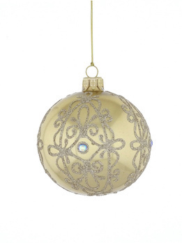 Set of 6 champagne-colored glass Christmas baubles with ornamental decoration
