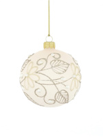 A set of 6 glass Christmas tree baubles in light beige color with a twig motif