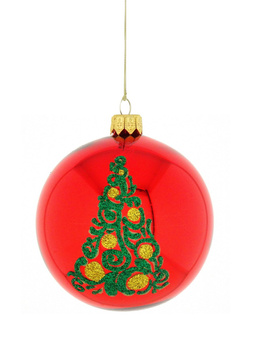 A set of 6 glass Christmas baubles with a Christmas tree motif.