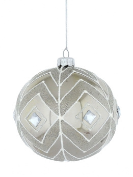 Set of 4 glass Christmas baubles with geometric decoration