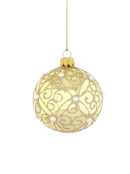 Set of 6 glass Christmas baubles in gold color with ornamental decoration