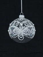  Set of 6 glass Christmas baubles with white decoration