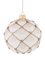 Set of 4 glass Christmas baubles with a glitter rosette pattern and stones