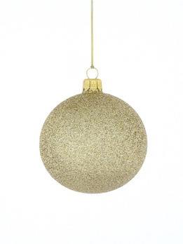 Set of 6 glass Christmas baubles with champagne glitter