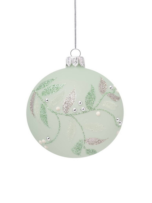 Set of 6 glass Christmas baubles with a glitter pattern and pearls