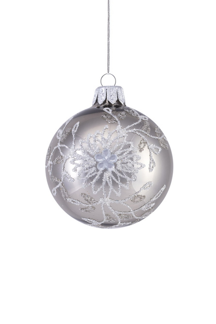  A set of 6 graphite-colored glass Christmas tree baubles with a flower motif