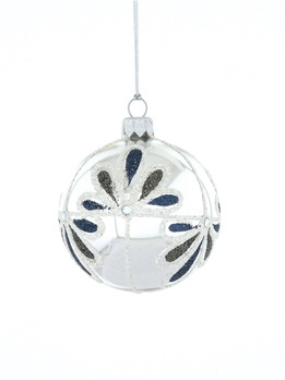 Set of 6 glass Christmas baubles with ornamental decoration in silver color