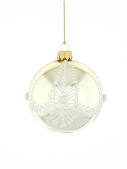 Set of 6 glass Christmas baubles in light gold color with ornamental decoration