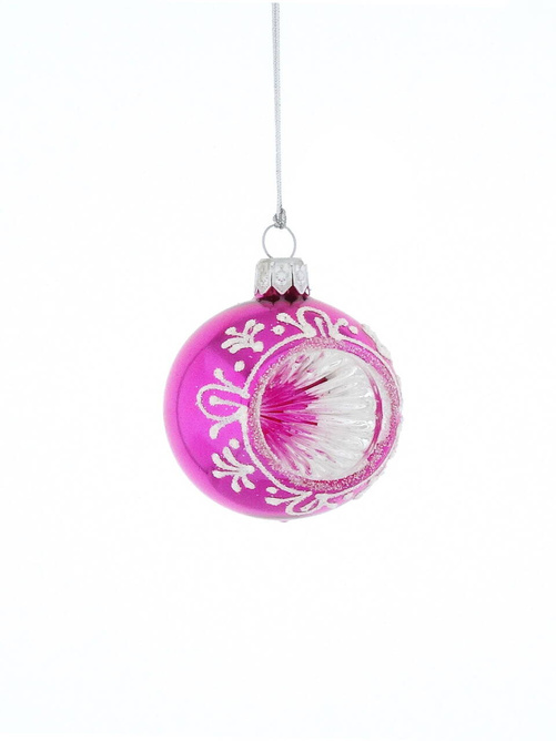 Set of 6 pink reflector-shaped Christmas tree baubles