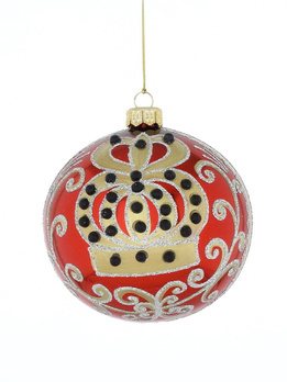 Set of 4 glass Christmas baubles with a crown motif