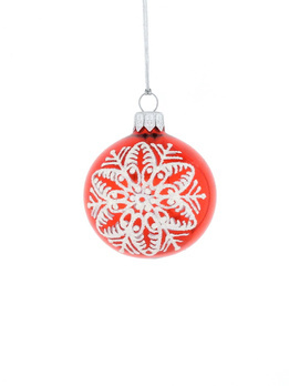 Set of 6 glass Christmas tree baubles with a snowflake motif in white