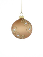 A set of 6 glass Christmas tree baubles with a champagne-colored twig motif