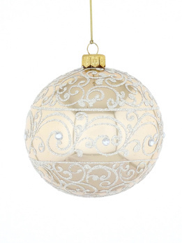 Set of 4 light beige glass Christmas tree baubles with ornamental decoration