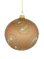  Set of 4 glass Christmas tree baubles with a champagne-colored twig motif