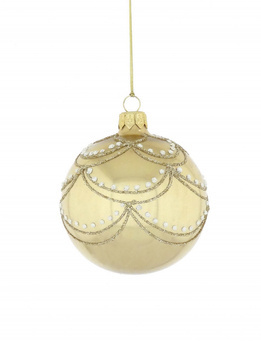 Set of 6 glass Christmas baubles in gold color with ornamental decoration