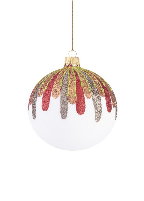 Set of 6 glass Christmas baubles with a glitter striped pattern