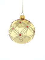 Set of 6 glass Christmas baubles in gold color with red crystals