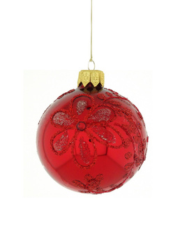 A set of 6 glass Christmas baubles with a floral motif.